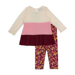 Rare Editions Baby Girls Top and Legging Outfit, 2 Piece Set - Burgundy Size 12M